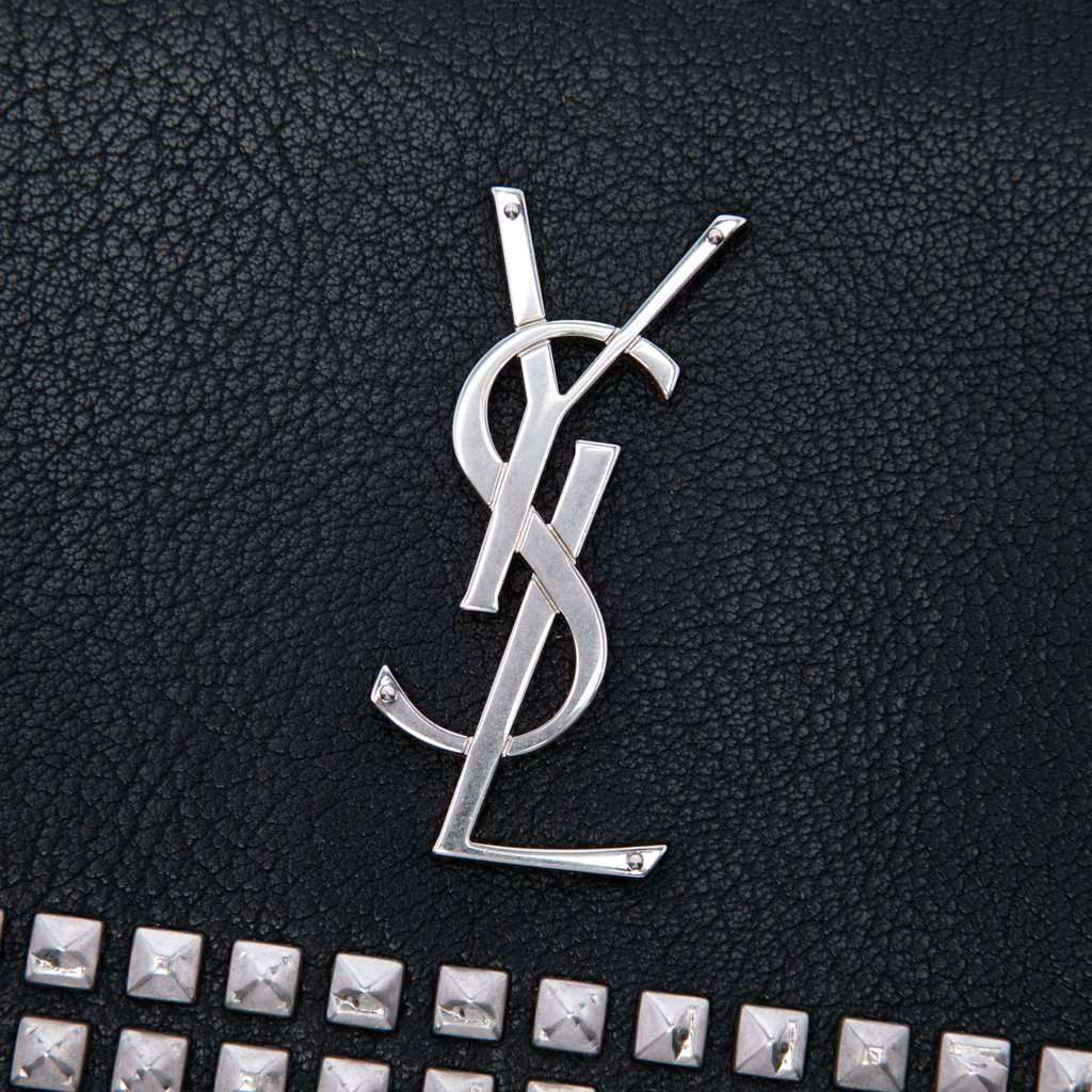 Saint Laurent Studded Leather Monogram Clutch Black Leather Very good - Box View