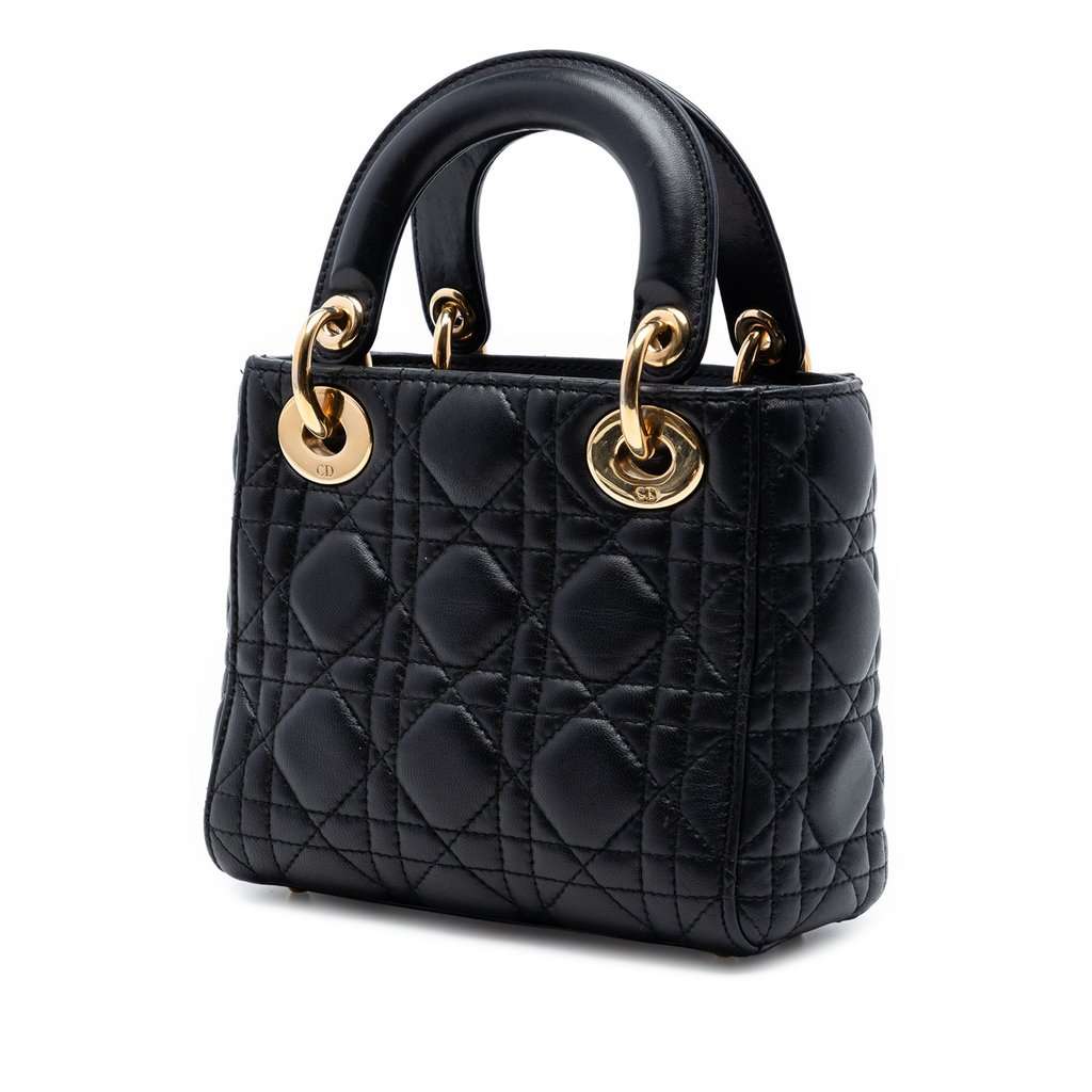 Dior Mini Lambskin Cannage Lady Dior Black Leather Very good condition - Back View