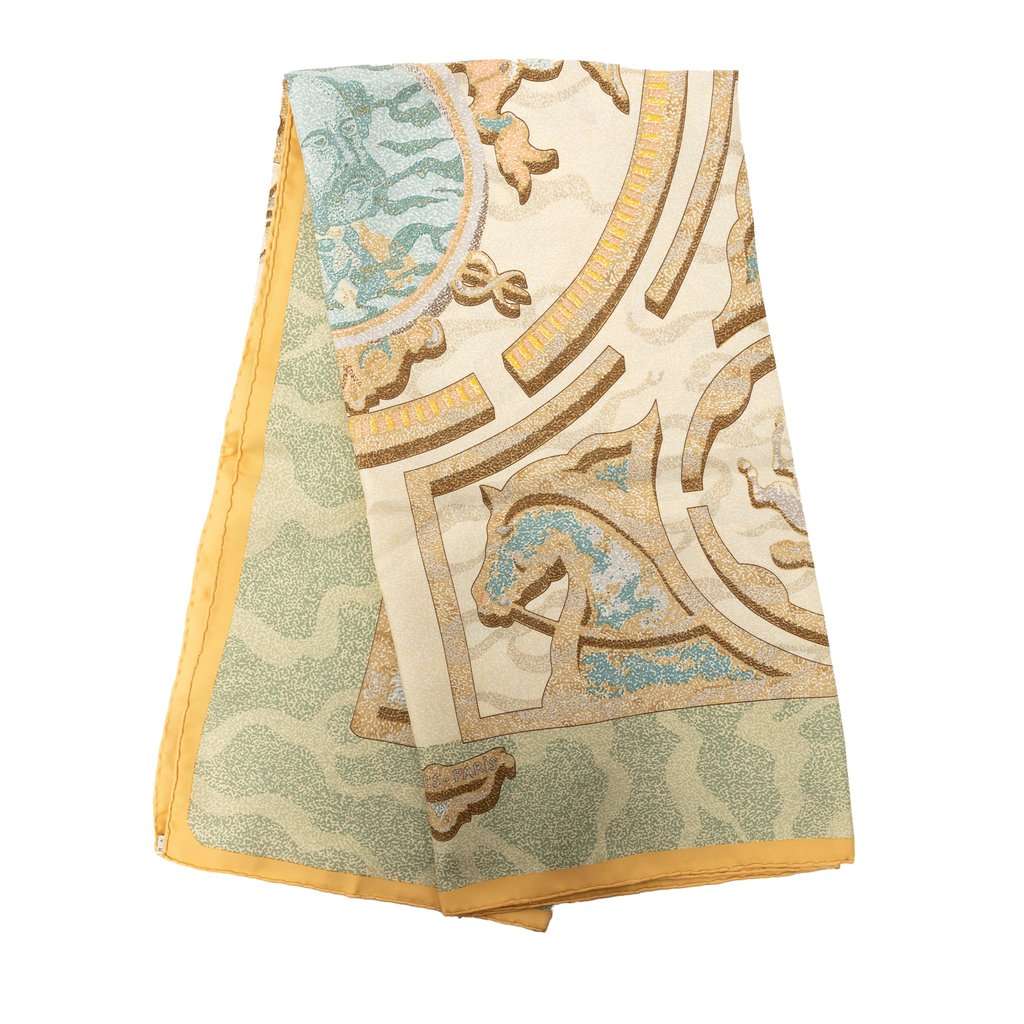 Hermès Peintre Du Cheval Silk Scarf 90 Beige Very good - Front View