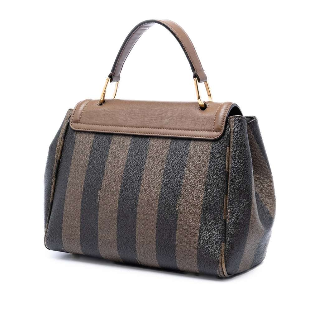 Fendi Pequin Coated Canvas and Leather Silvana Satchel Brown Very good condition - Back View