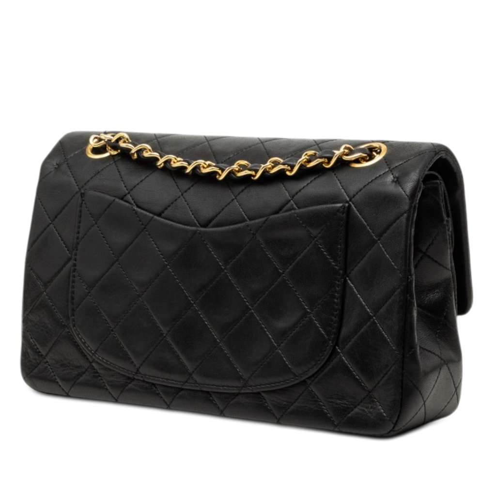 Chanel Small Classic Lambskin Double Flap Black Leather Very good - Back View