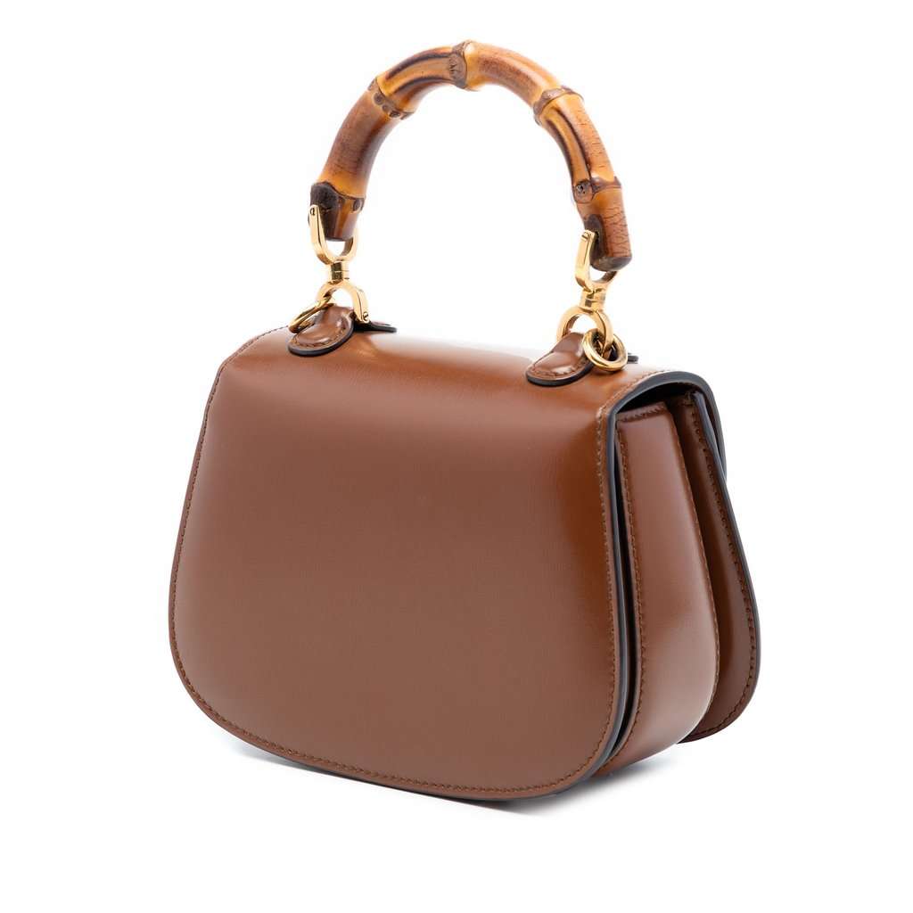 Gucci Mini Calfskin 1947 Bamboo Top Handle Bag Brown Leather Very good condition - Back View