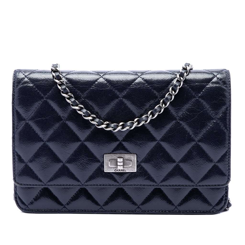 Chanel Quilted Shiny Aged Calfskin Reissue 2.55 Wallet on Chain Blue Leather Very good - Front View