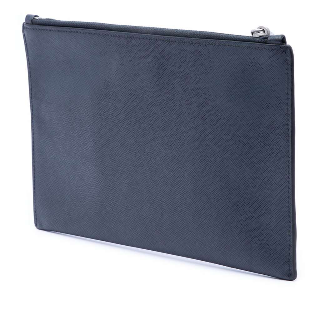 Prada Saffiano Clutch Blue Leather Very good condition - Back View
