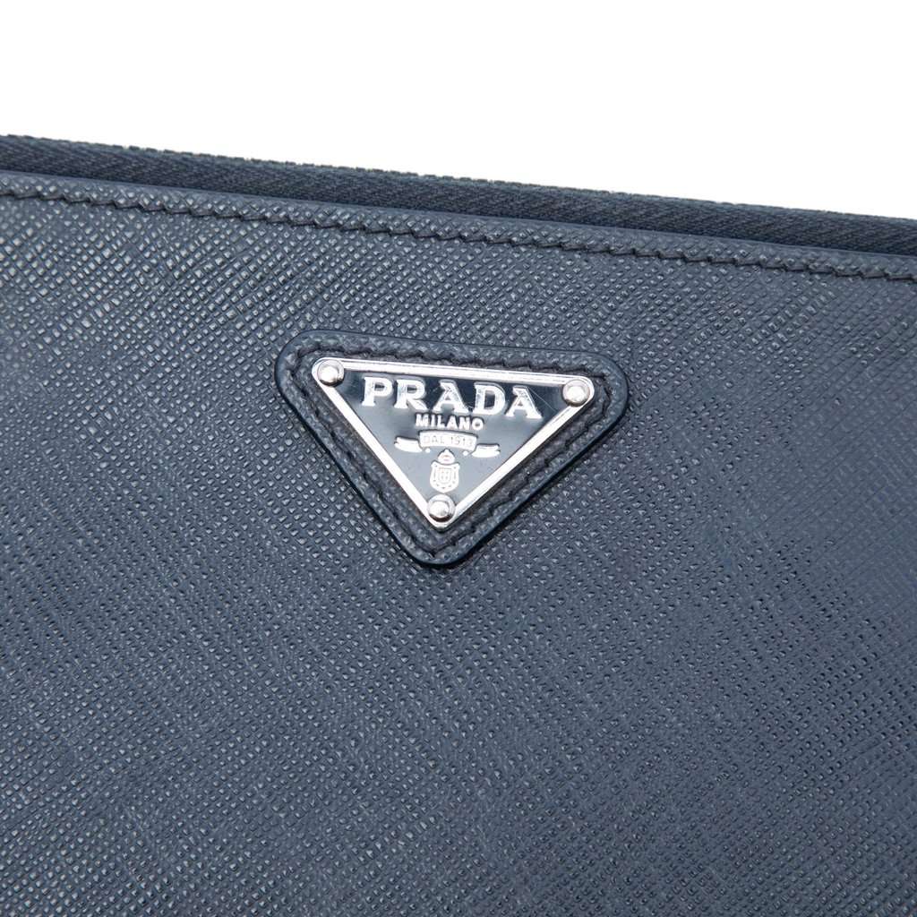 Prada Saffiano Clutch Blue Leather Very good condition - Box View