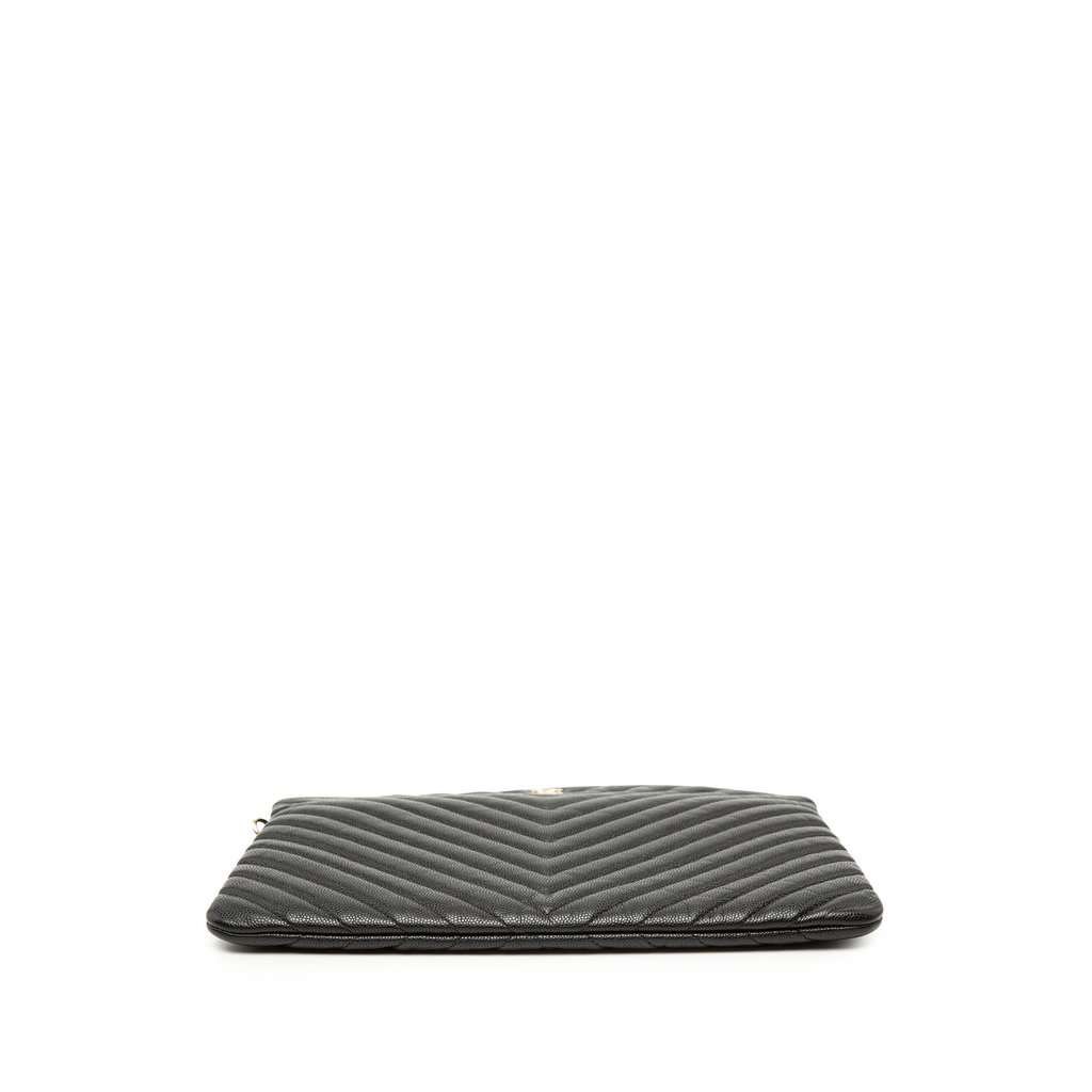 Chanel Medium CC Chevron Caviar O Case Clutch Black Leather Very good condition - Inside View