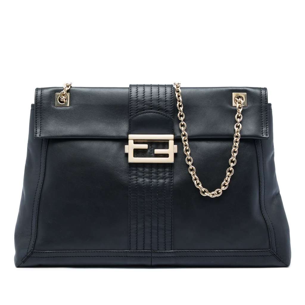 Fendi Leather Maxi Baguette Flap Bag Black Leather Very good - Front View