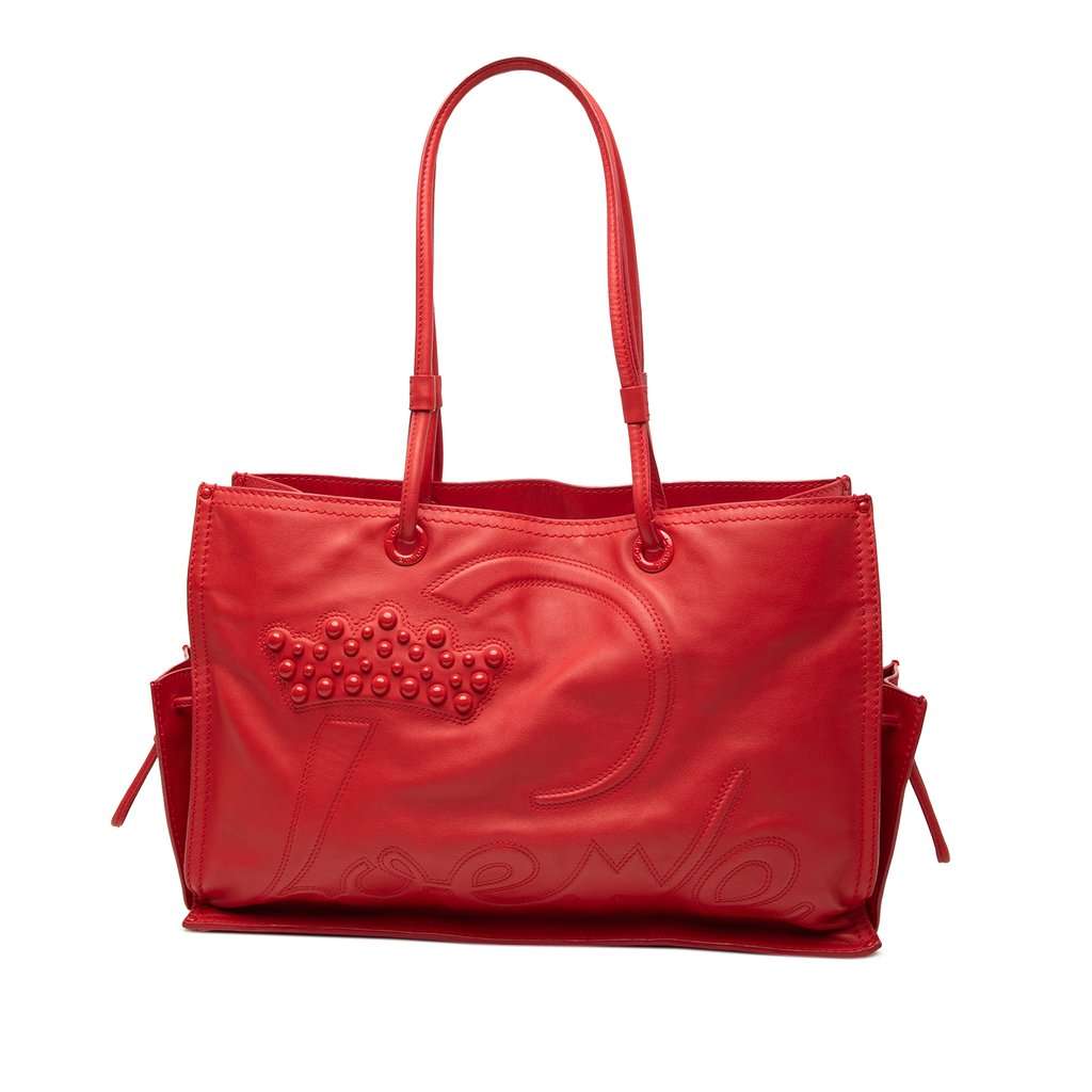 LOEWE Studded Leather Crown Tote Red Leather Very good condition - Front View