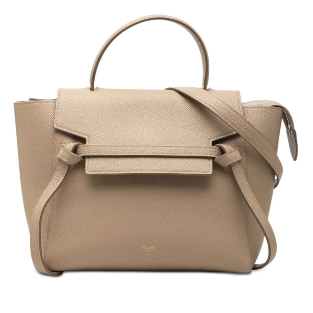 Celine Micro Grained Calfskin Belt Bag Beige Leather Very good condition - Front View