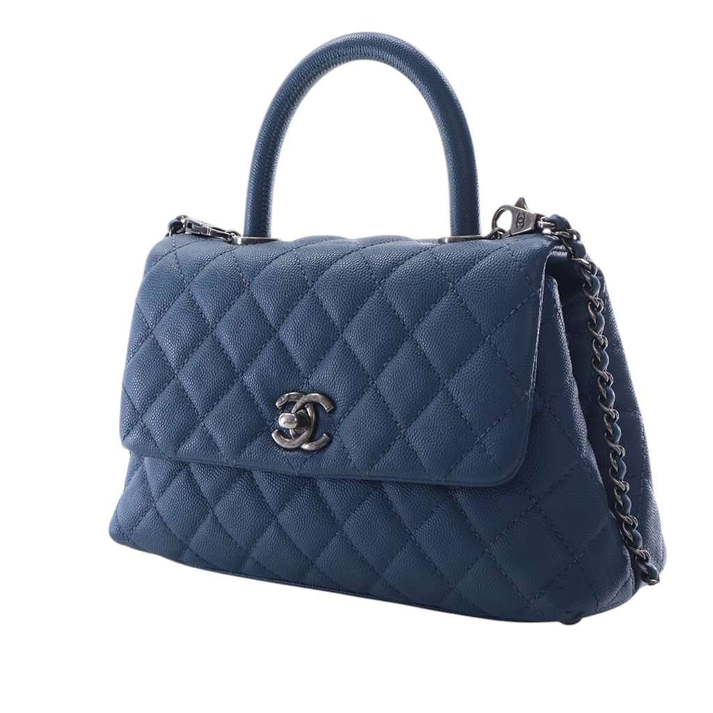 Chanel Mini Quilted Caviar Coco Top Handle Bag Blue Leather Very good condition - Inside View