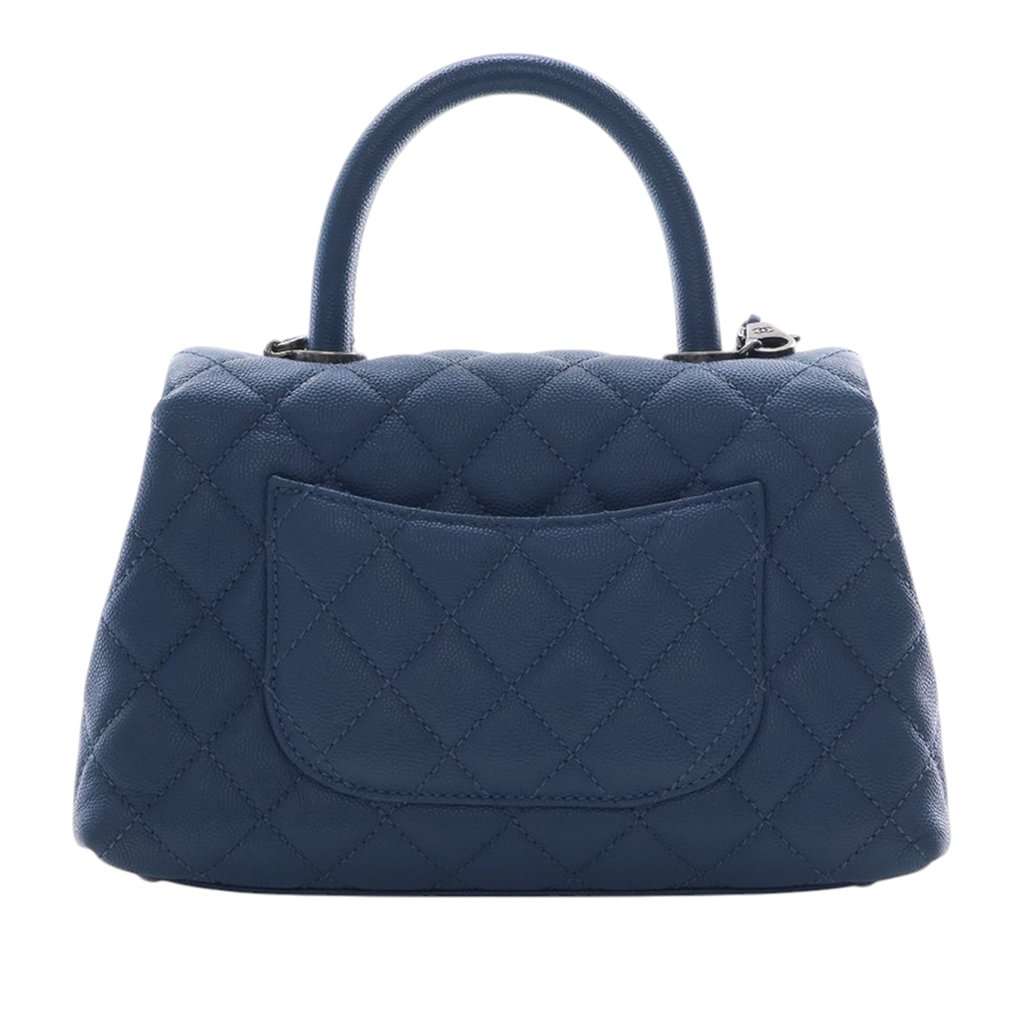 Chanel Mini Quilted Caviar Coco Top Handle Bag Blue Leather Very good condition - Model View