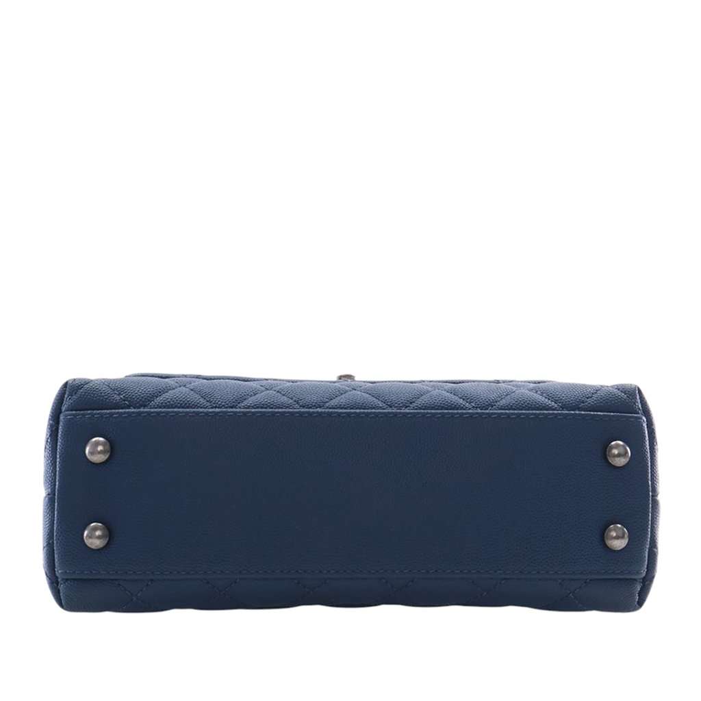 Chanel Mini Quilted Caviar Coco Top Handle Bag Blue Leather Very good condition - Box View