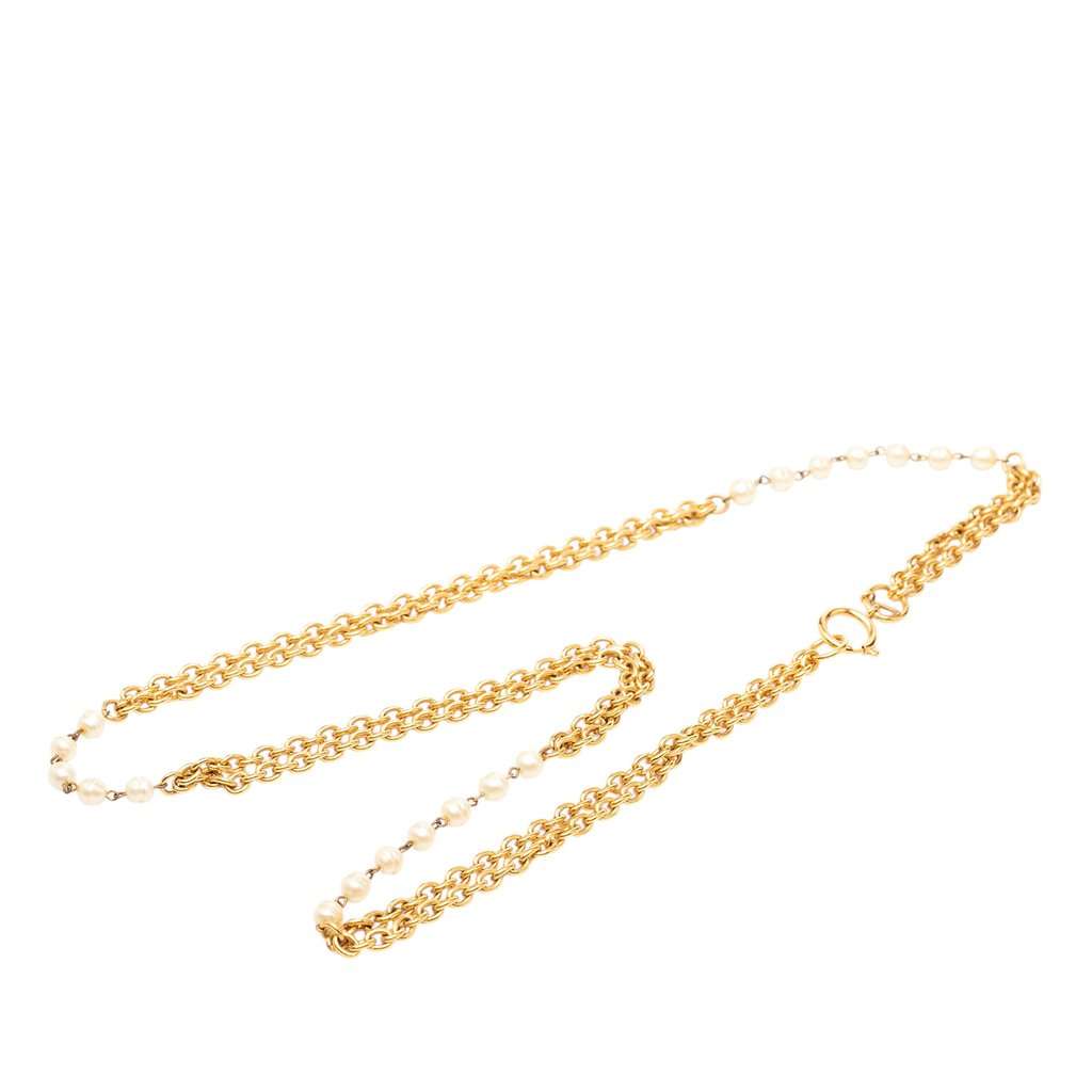 Chanel Gold Plated Faux Pearl Multistrand Pendant Necklace Gold Metal Very good - Front View