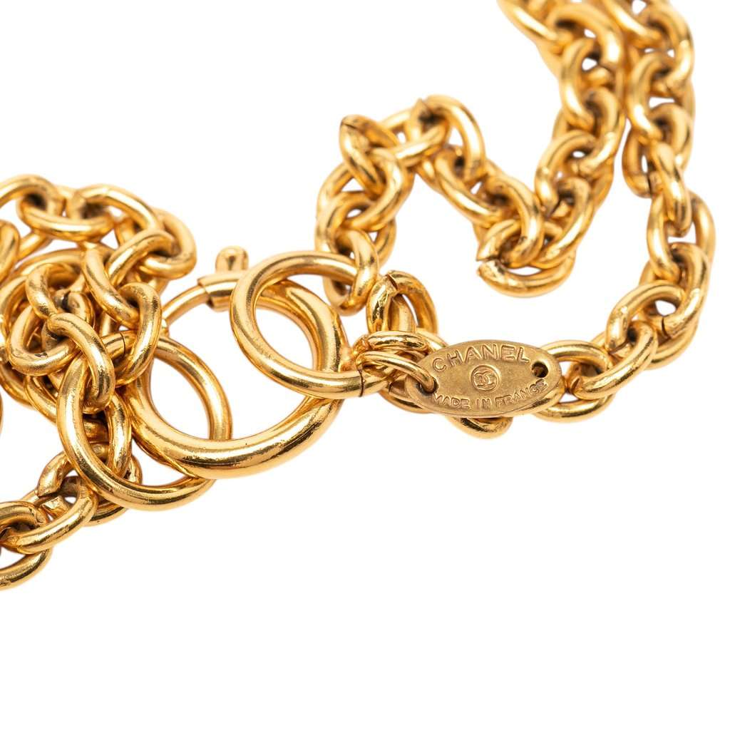 Chanel Gold Plated Faux Pearl Multistrand Pendant Necklace Gold Metal Very good - Back View