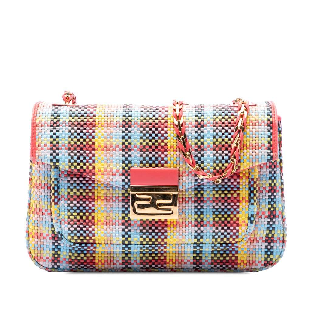 Fendi Multicolor Woven Nappa Be Baguette Crossbody Pink Leather Very good condition - Front View
