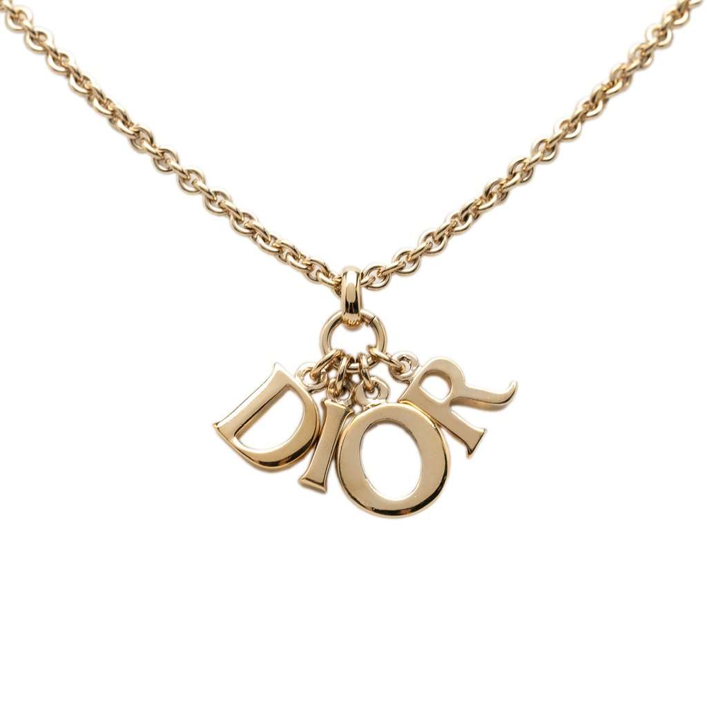Dior Gold Plated Logo Pendant Necklace Gold Metal Very good condition - Back View