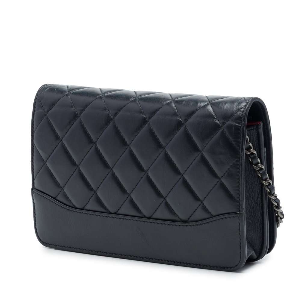 Chanel Quilted Aged Calfskin Gabrielle Wallet On Chain Black Leather Very good - Back View
