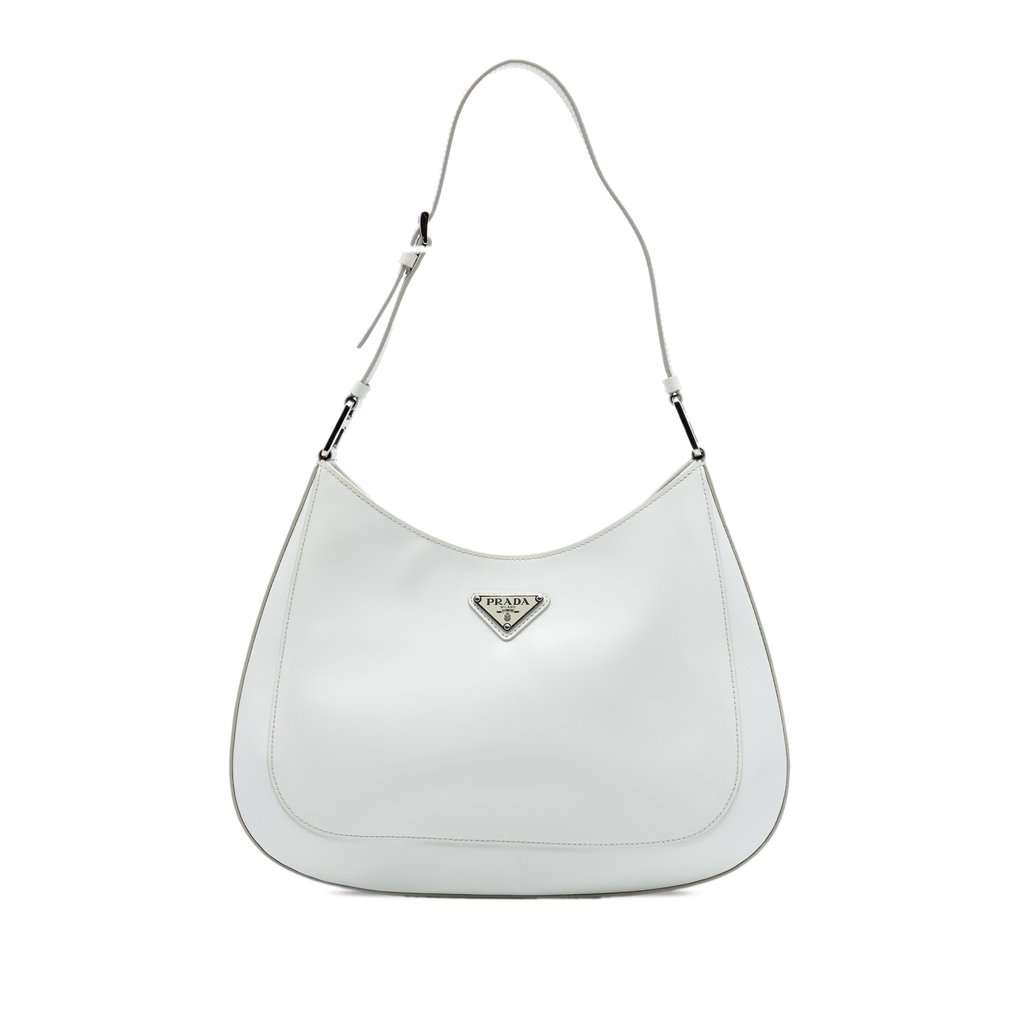 Prada Spazzolato Leather Cleo Shoulder Bag White Leather Very good condition - Front View
