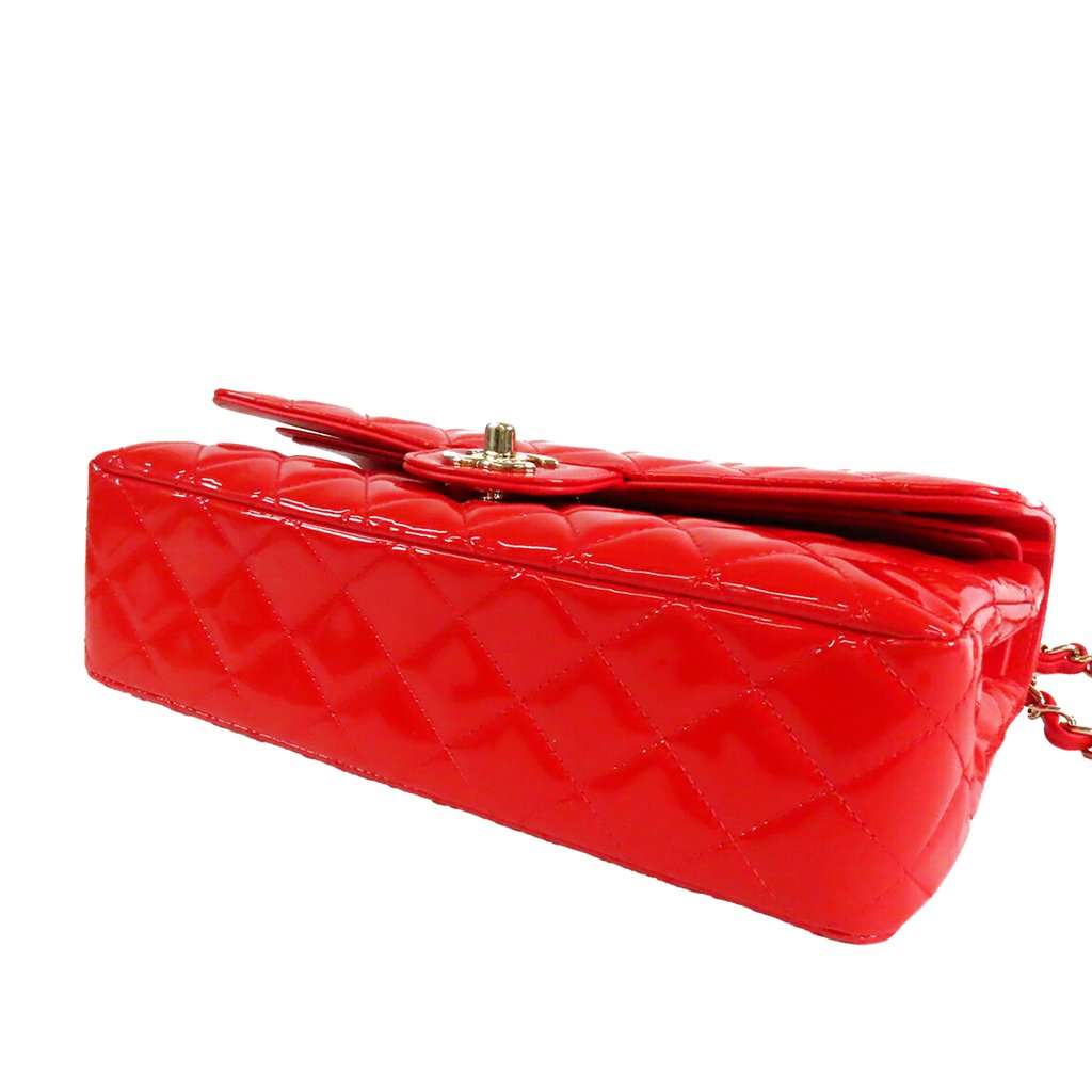 Chanel Medium Classic Patent Double Flap Red Leather Very good - Inside View