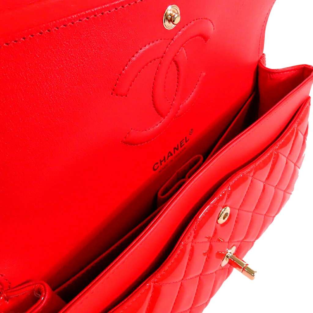 Chanel Medium Classic Patent Double Flap Red Leather Very good - Model View