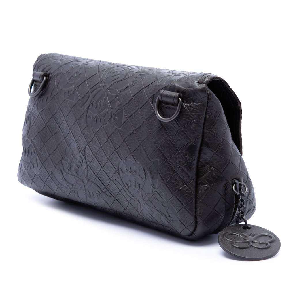 Bottega Veneta Small Calfskin Intrecciomirage Embossed Butterfly Chain Crossbody Black Leather Very good - Back View