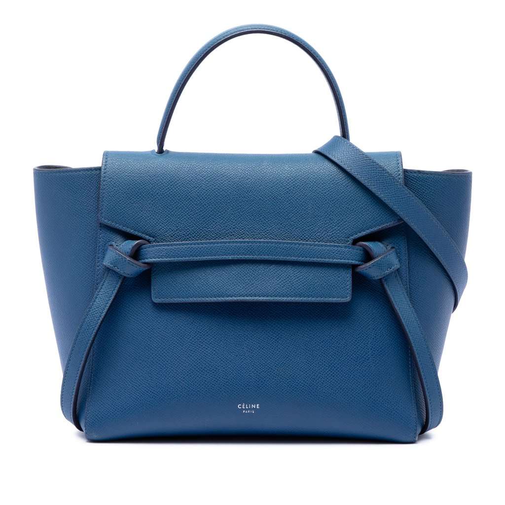 Celine Micro Grained Calfskin Belt Bag Blue Leather Very good - Front View