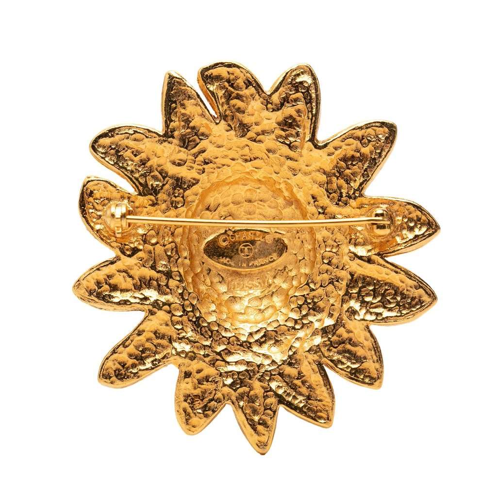 Chanel CC Gold Plated Lion Head Sun Brooch Gold Metal Very good condition - Back View
