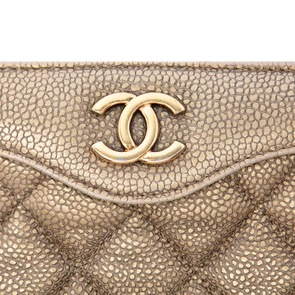 Chanel Large CC Quilted Metallic Caviar Frame Clutch Gold Leather Very good - Box View