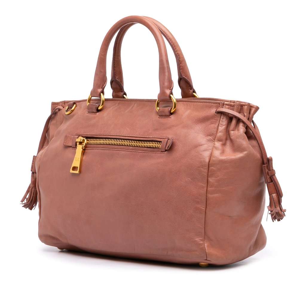 Prada Vitello Shine Satchel Brown Leather Good - Back View