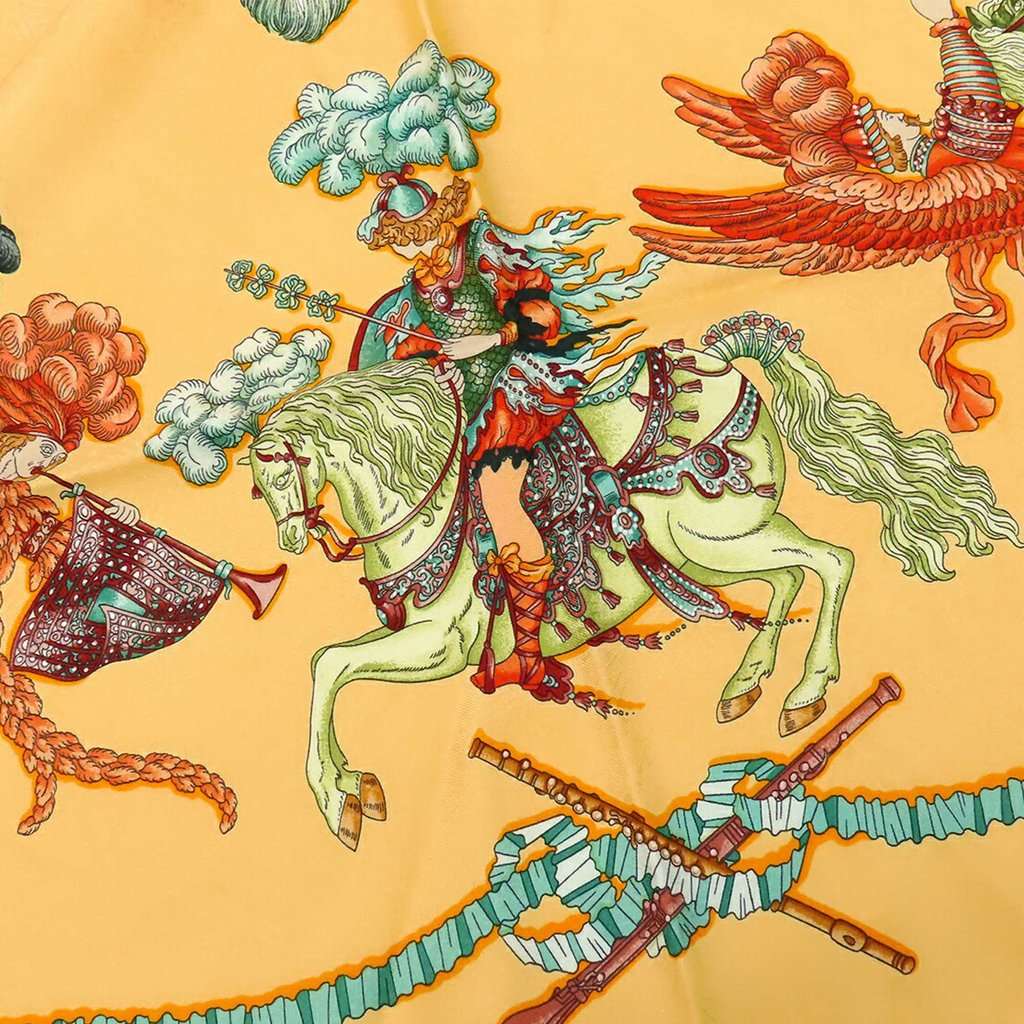 Hermès Les Fetes du Roi Soleil Silk Scarf 90 Yellow Very good - Inside View