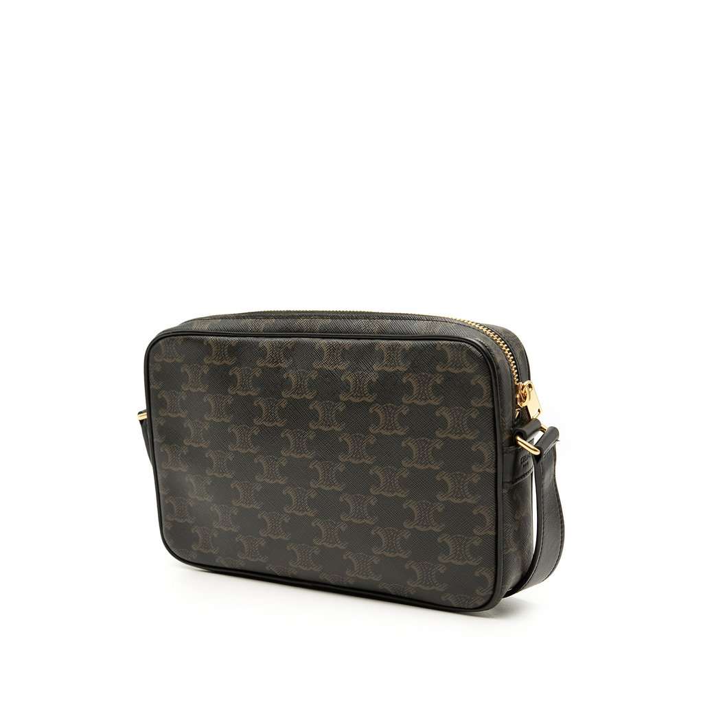 Celine Medium Triomphe Coated Canvas Logo Crossbody Black Very good - Back View