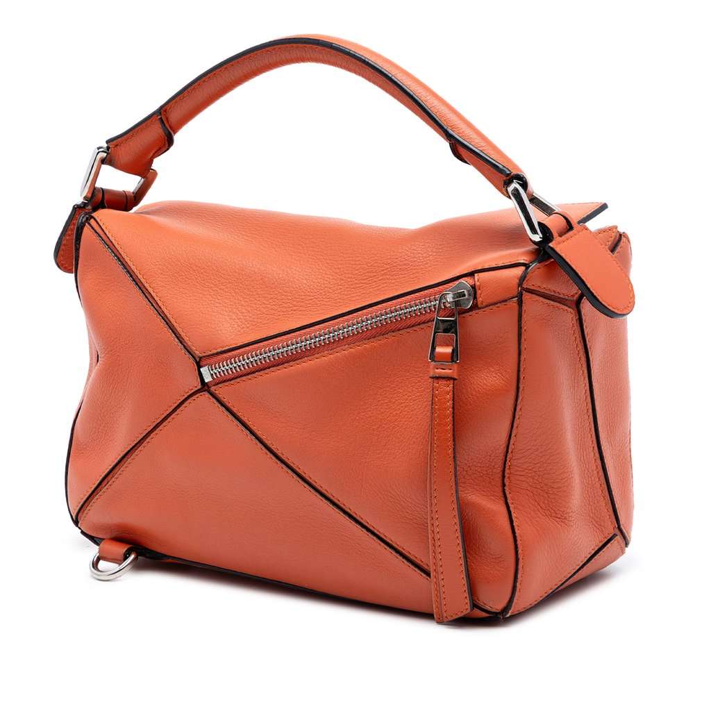 Loewe Small Calfskin Puzzle Satchel Orange Leather Very good condition - Back View