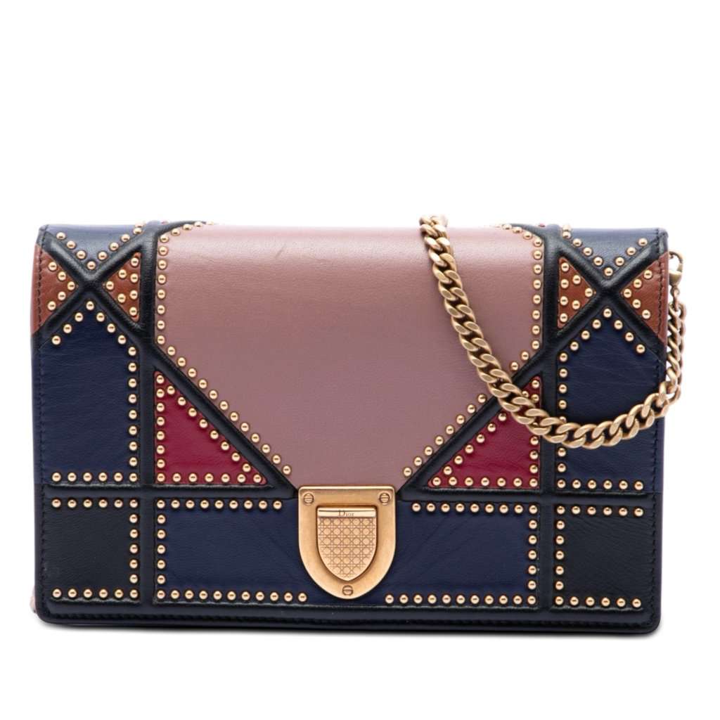 Dior Small Multicolore Studded Lambskin Diorama Flap Pink Leather Very good condition - Front View