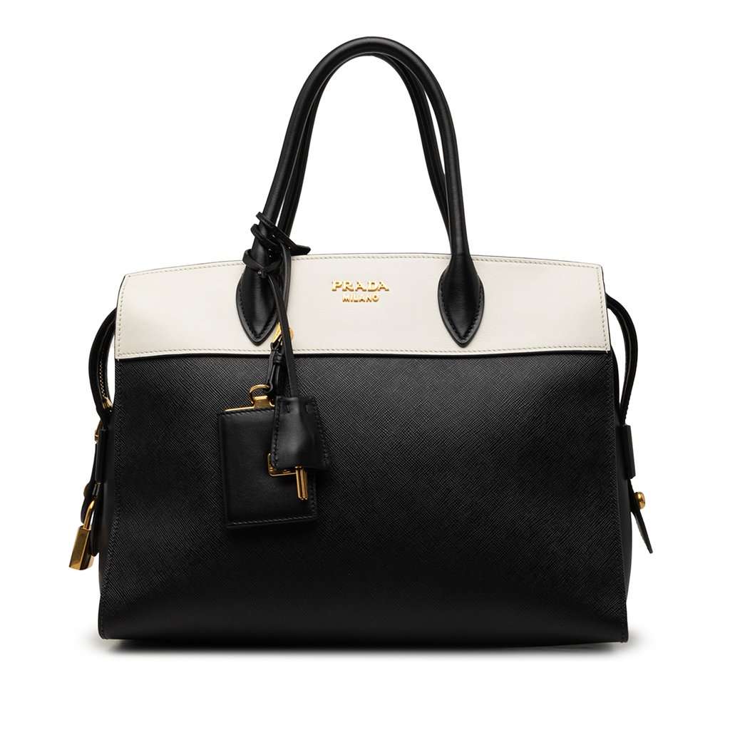 Prada Bicolor Saffiano and City Calf Esplanade Satchel Black Leather Very good - Front View