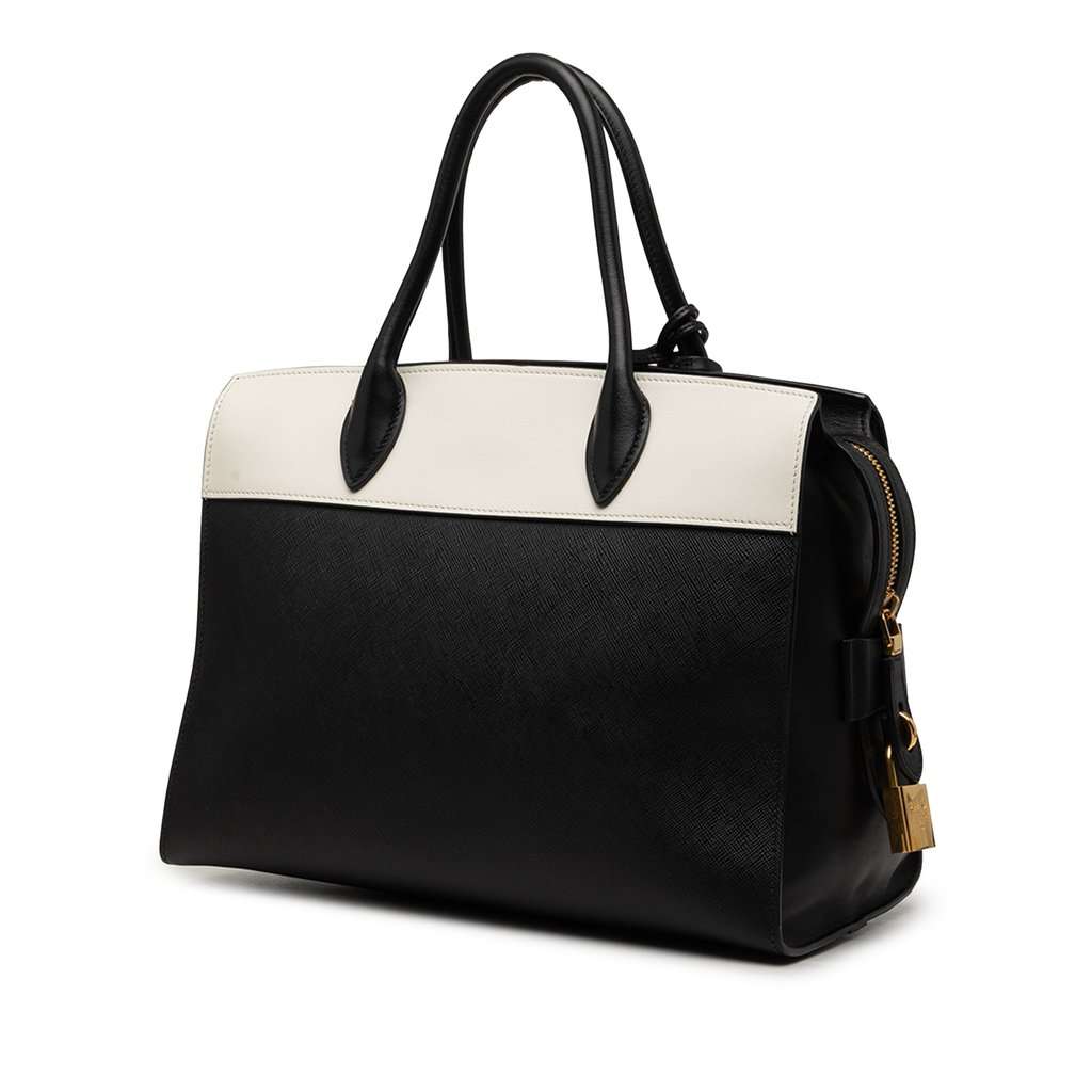 Prada Bicolor Saffiano and City Calf Esplanade Satchel Black Leather Very good - Back View