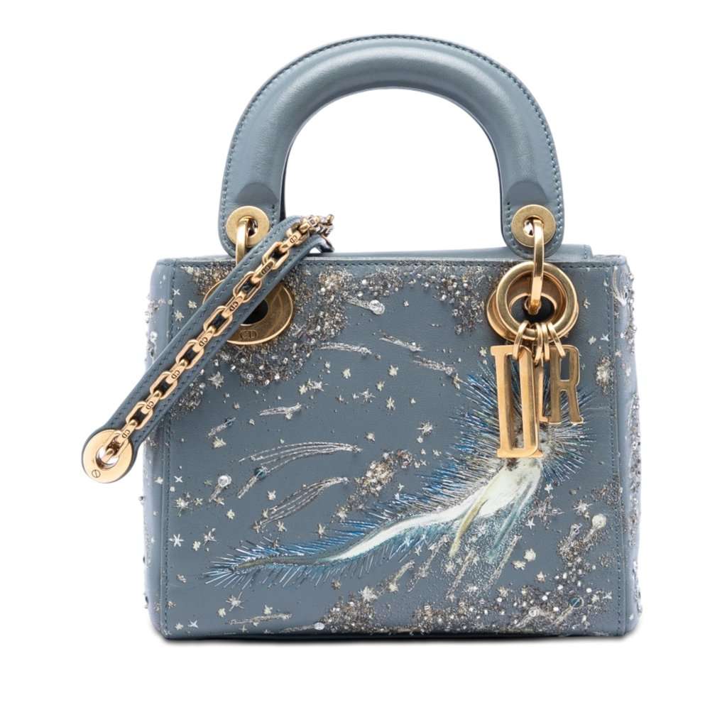 Dior Mini Lambskin I Feel Blue Lady Dior Blue Leather Good condition - Front View