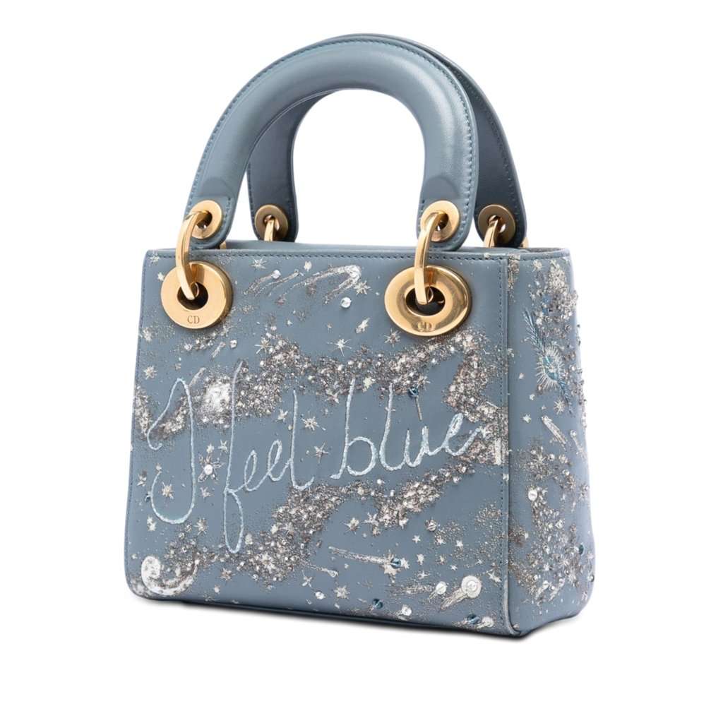 Dior Mini Lambskin I Feel Blue Lady Dior Blue Leather Good condition - Back View