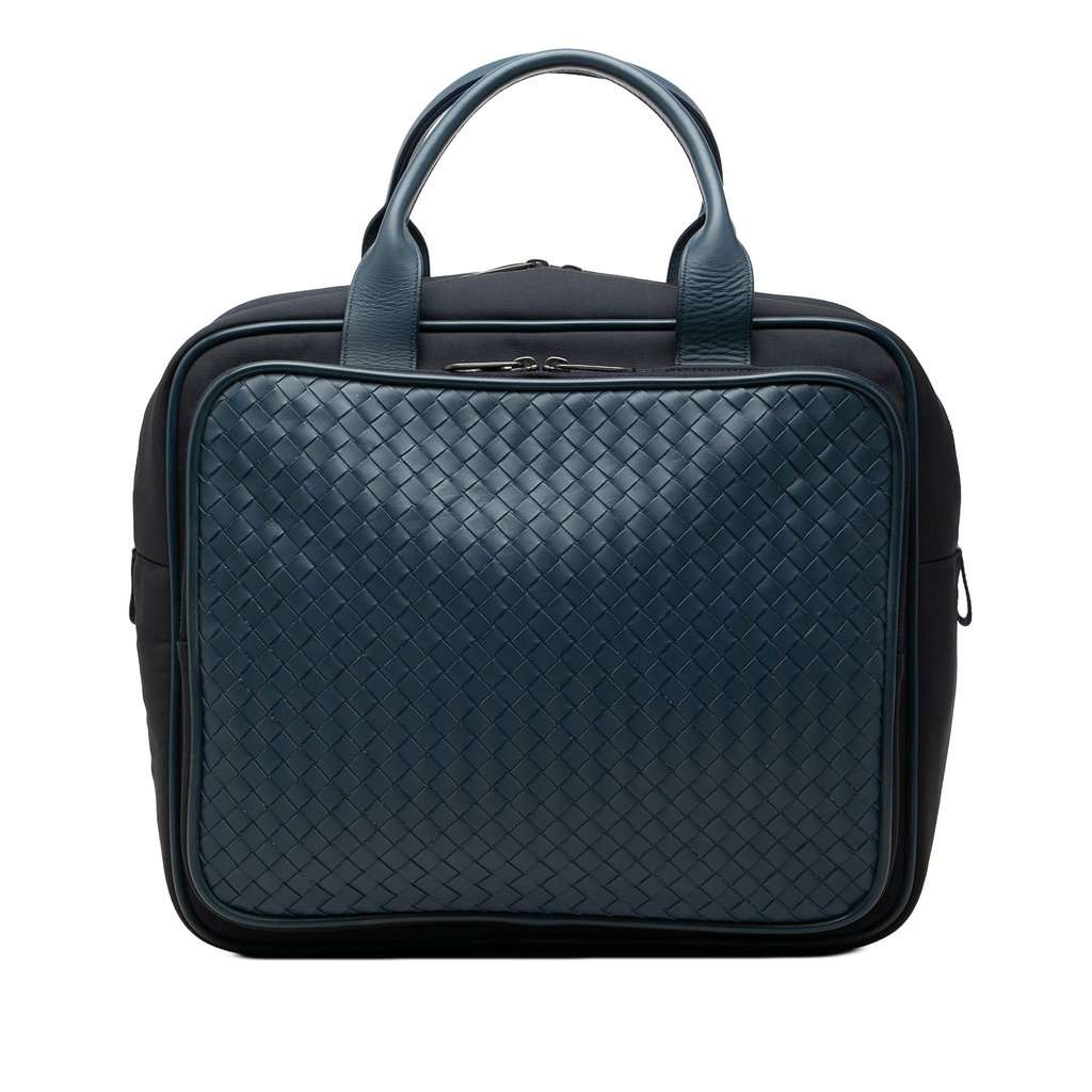 Bottega Veneta Bicolor Nappa Intrecciato Trimmed Canvas Business Bag Black Very good - Front View