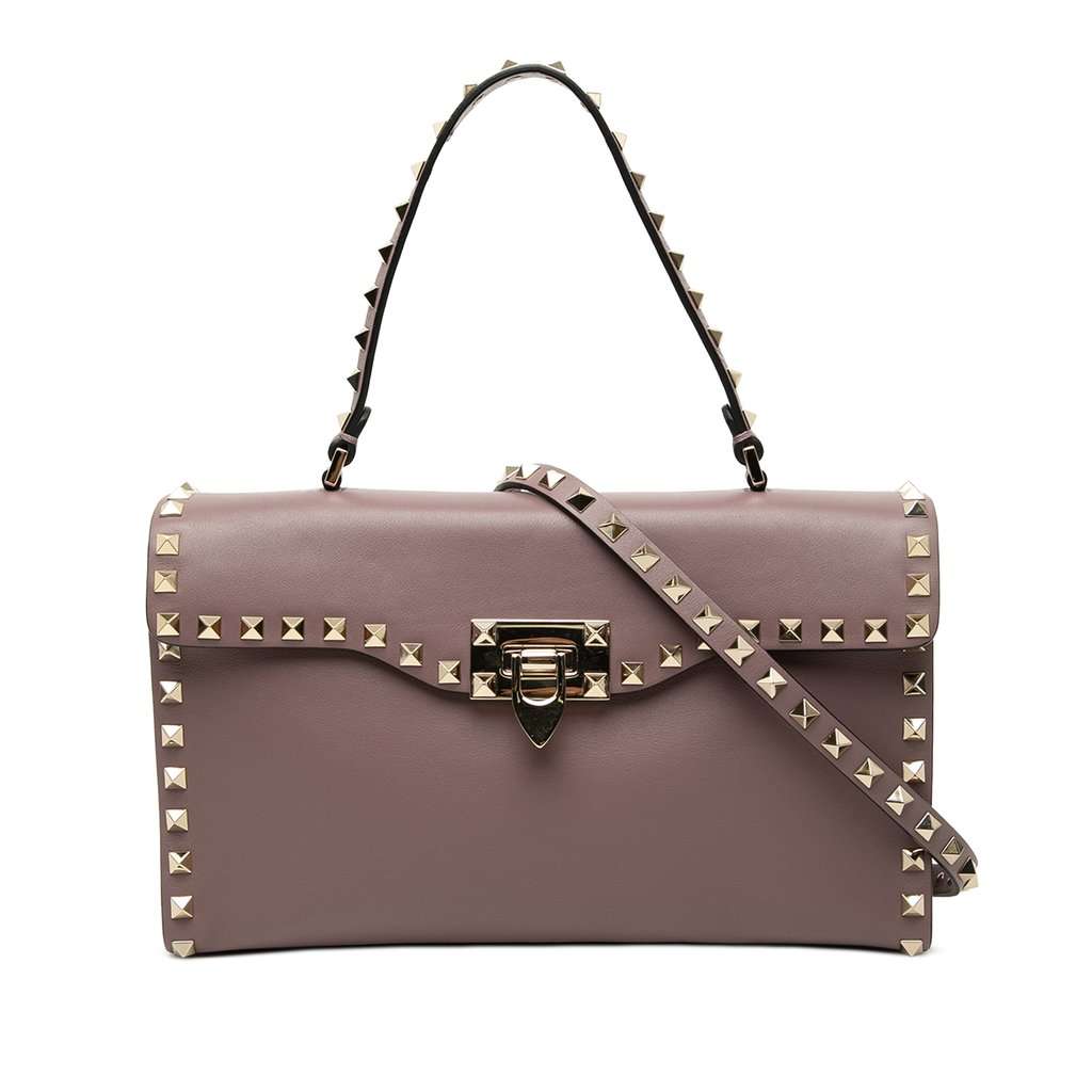 Valentino Small Leather Rockstud Single Handle Flap Pink Leather Very good condition - Front View