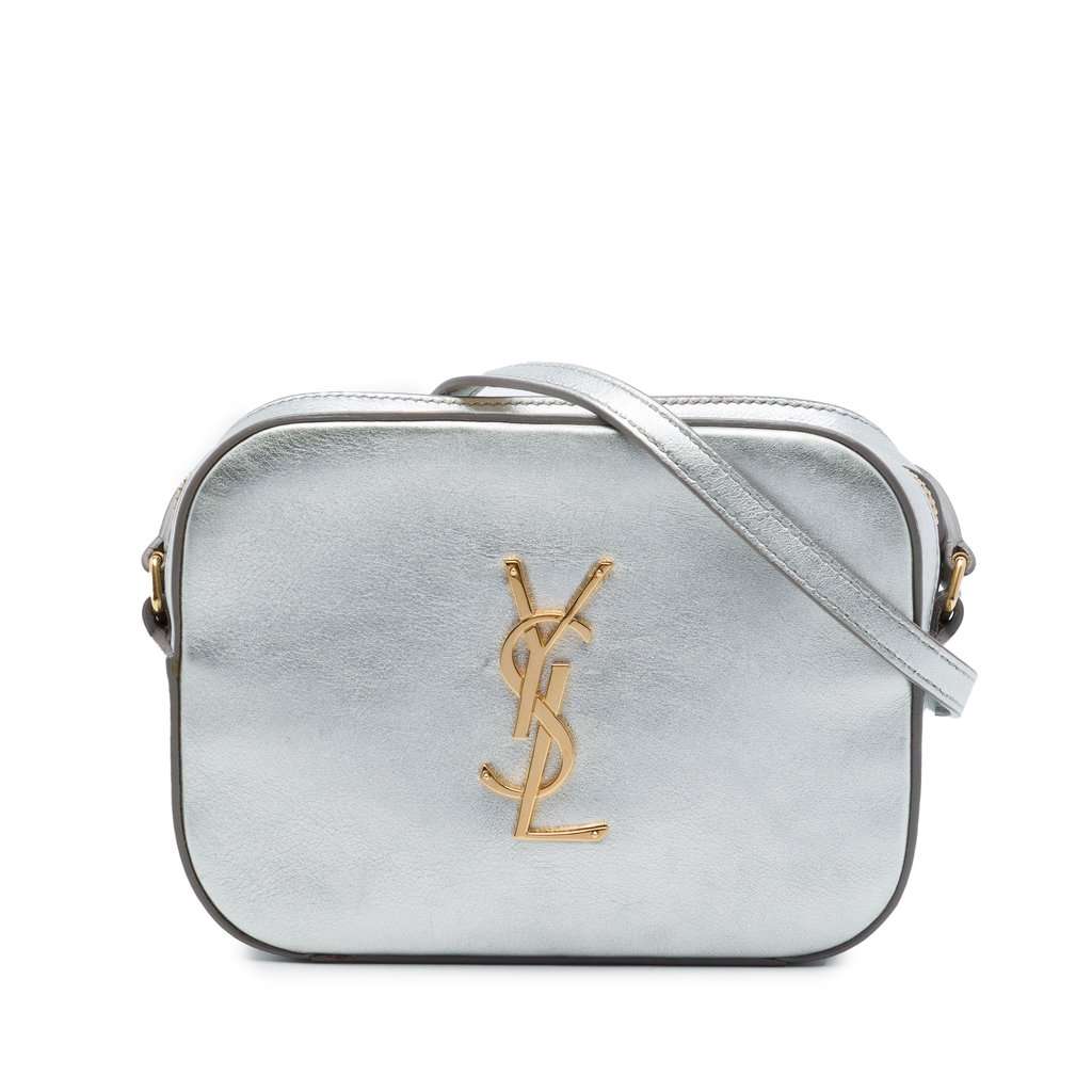 Saint Laurent Small Metallic Calfskin Classic Monogram Camera Bag Silver Leather Very good - Front View
