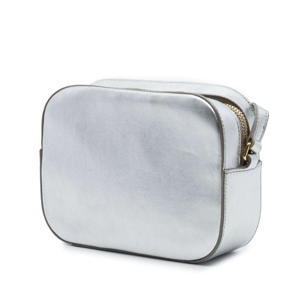 Saint Laurent Small Metallic Calfskin Classic Monogram Camera Bag Silver Leather Very good - Back View
