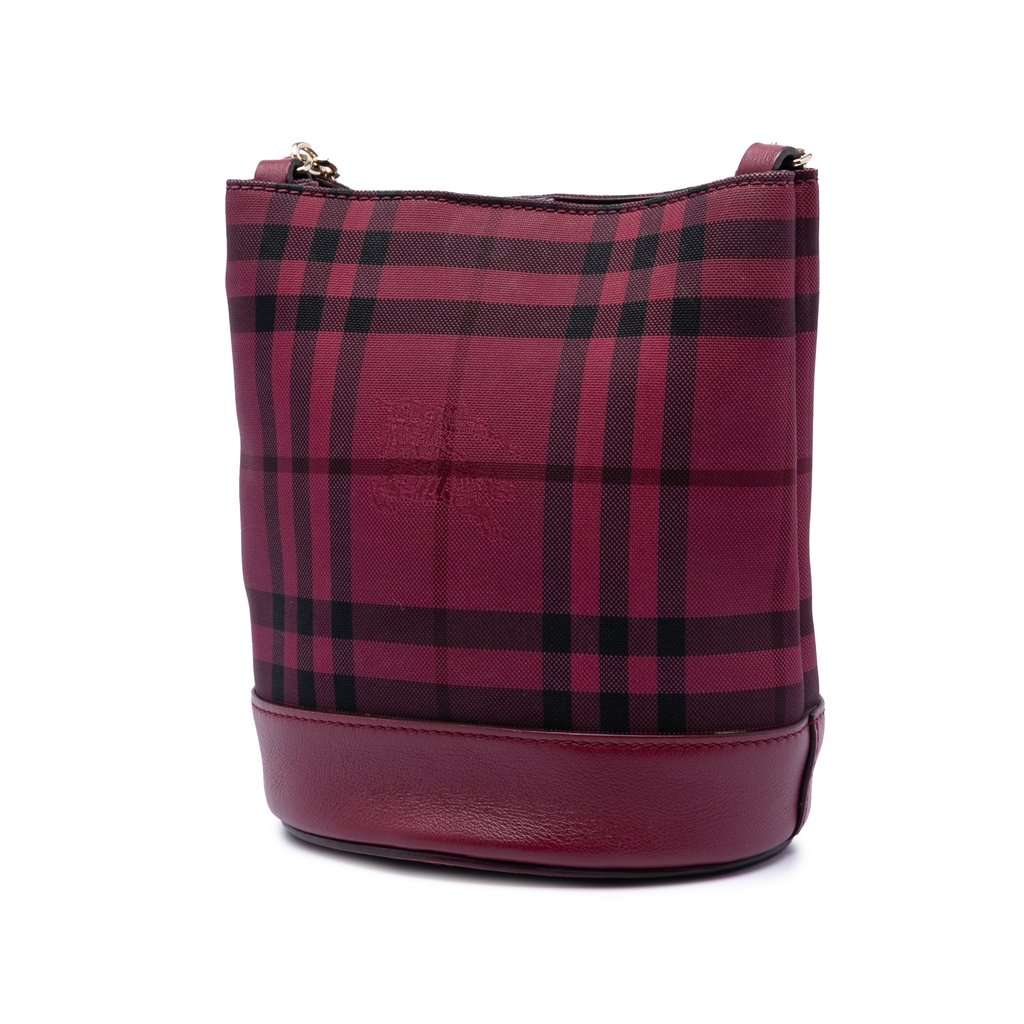 Burberry Baby Haymarket Check Nylon Overdyed Bucket Bag Red Very good condition - Back View