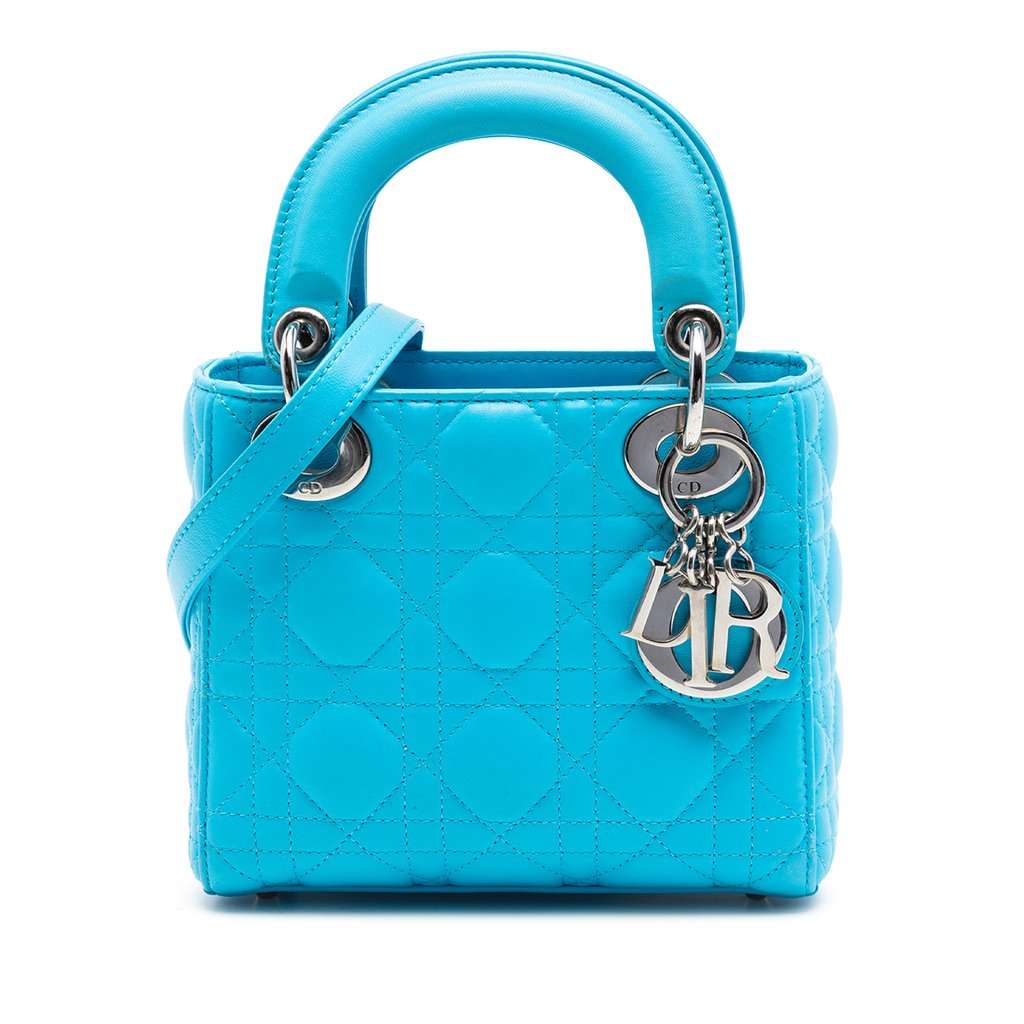 Dior Mini Lambskin Cannage Lady Dior Blue Leather Very good - Front View