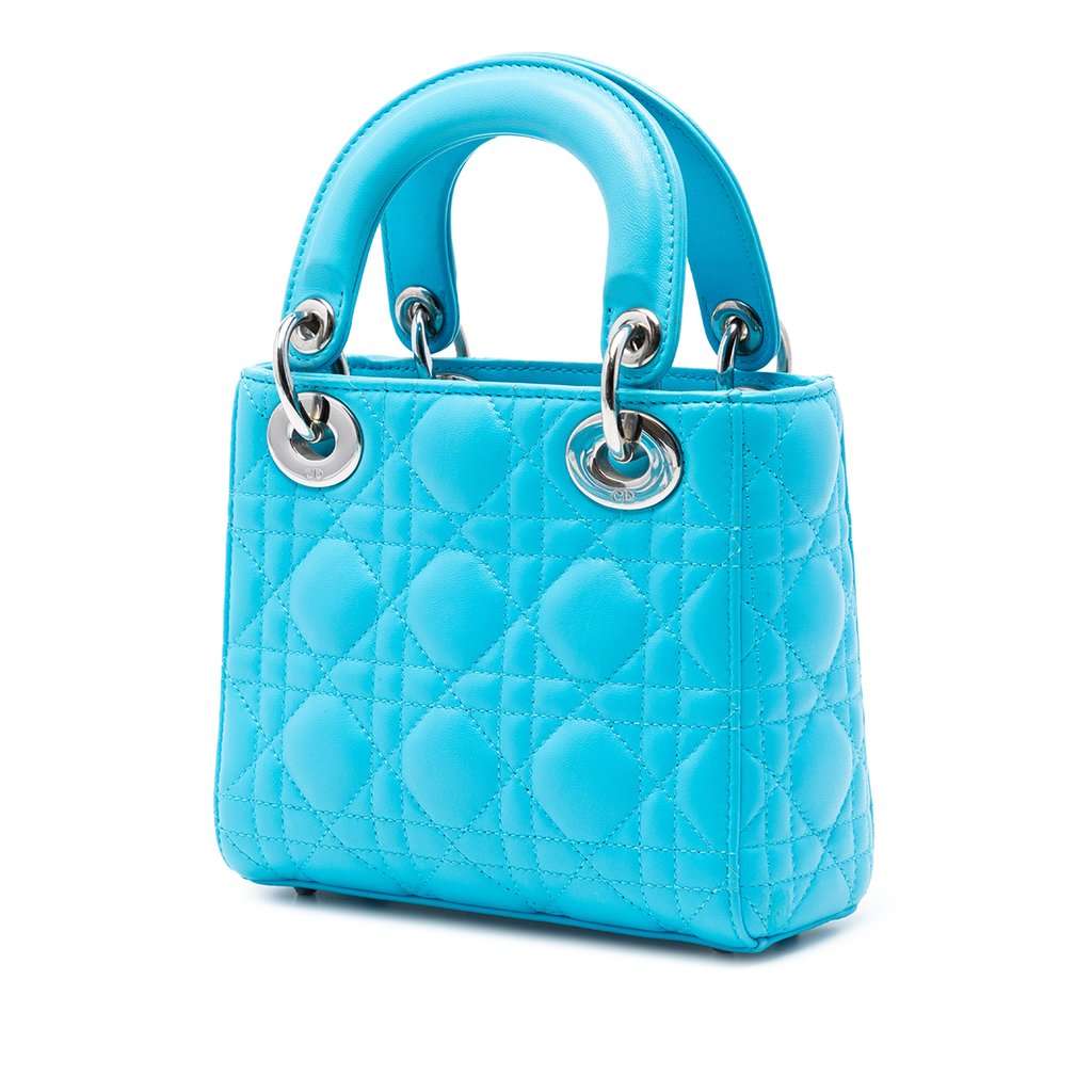 Dior Mini Lambskin Cannage Lady Dior Blue Leather Very good - Back View