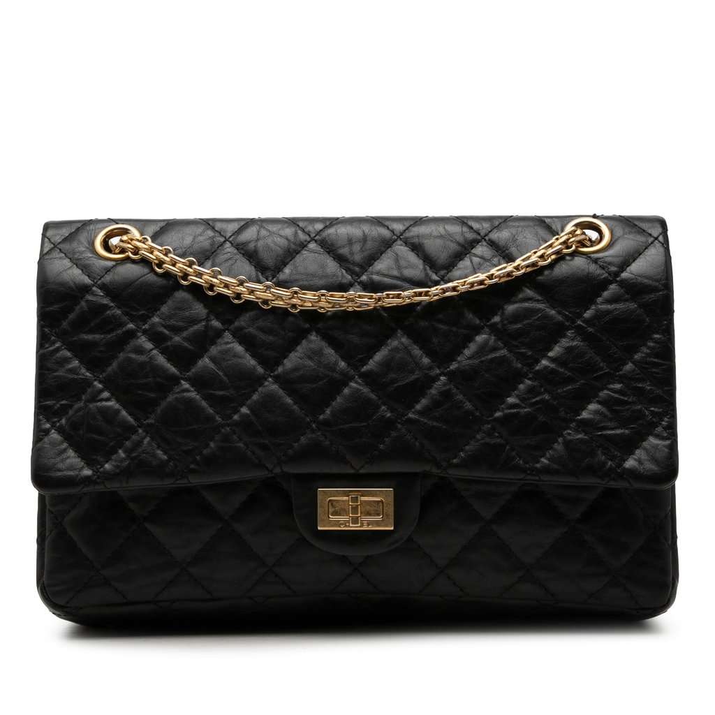 Chanel Quilted Aged Calfskin Reissue 2.55 Double Flap 226 Black Leather Very good condition - Front View