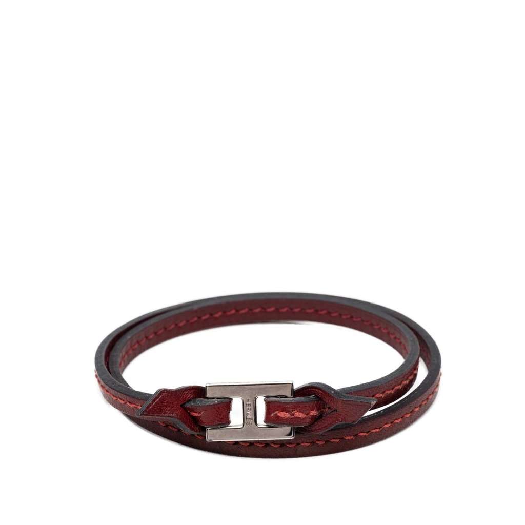Hermès Leather Tillet Double Tour Bracelet Red Leather Very good condition - Front View
