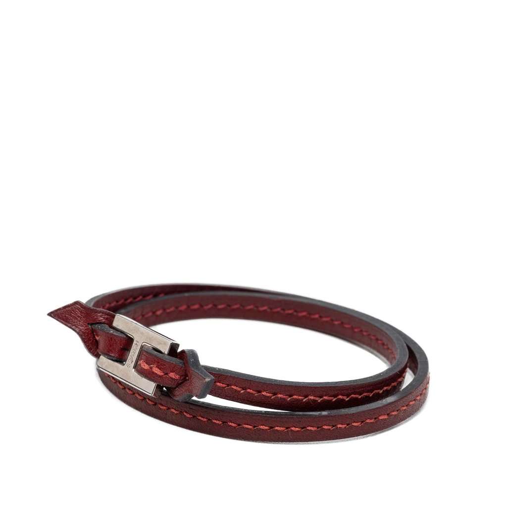 Hermès Leather Tillet Double Tour Bracelet Red Leather Very good condition - Back View