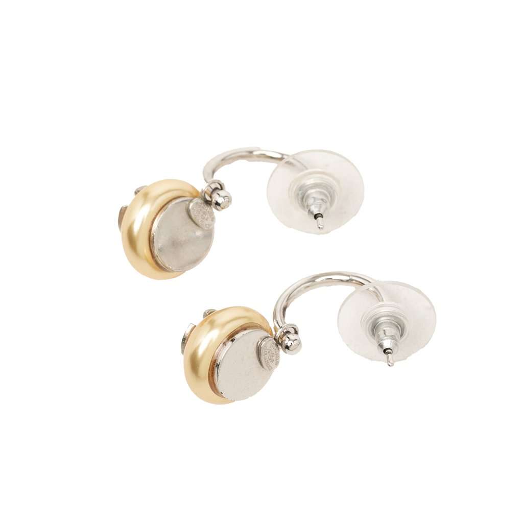 Chanel CC Brass Faux Pearl Hoop Bullet Back Earrings. Silver Metal Very good - Back View