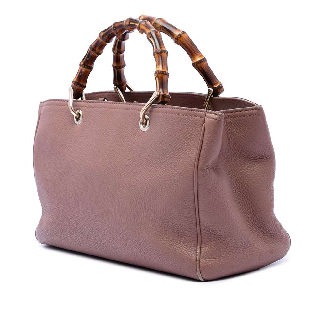 Gucci Medium Calfskin Bamboo Shopper Satchel Pink Leather Good - Back View