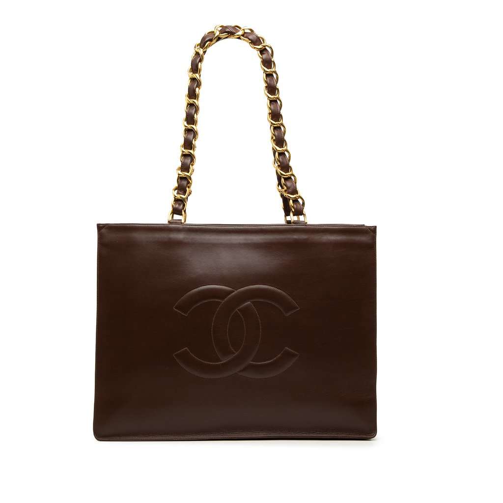Chanel CC Lambskin Chain Tote Brown Leather Very good condition - Front View